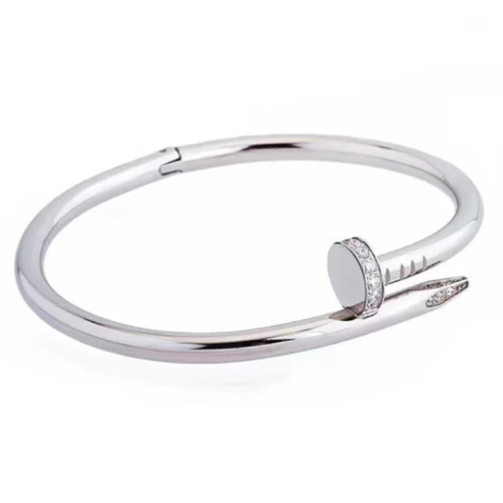 Classic and Modern Nail Shaped Luxury Inspired Design Silver Bangle Bracelet